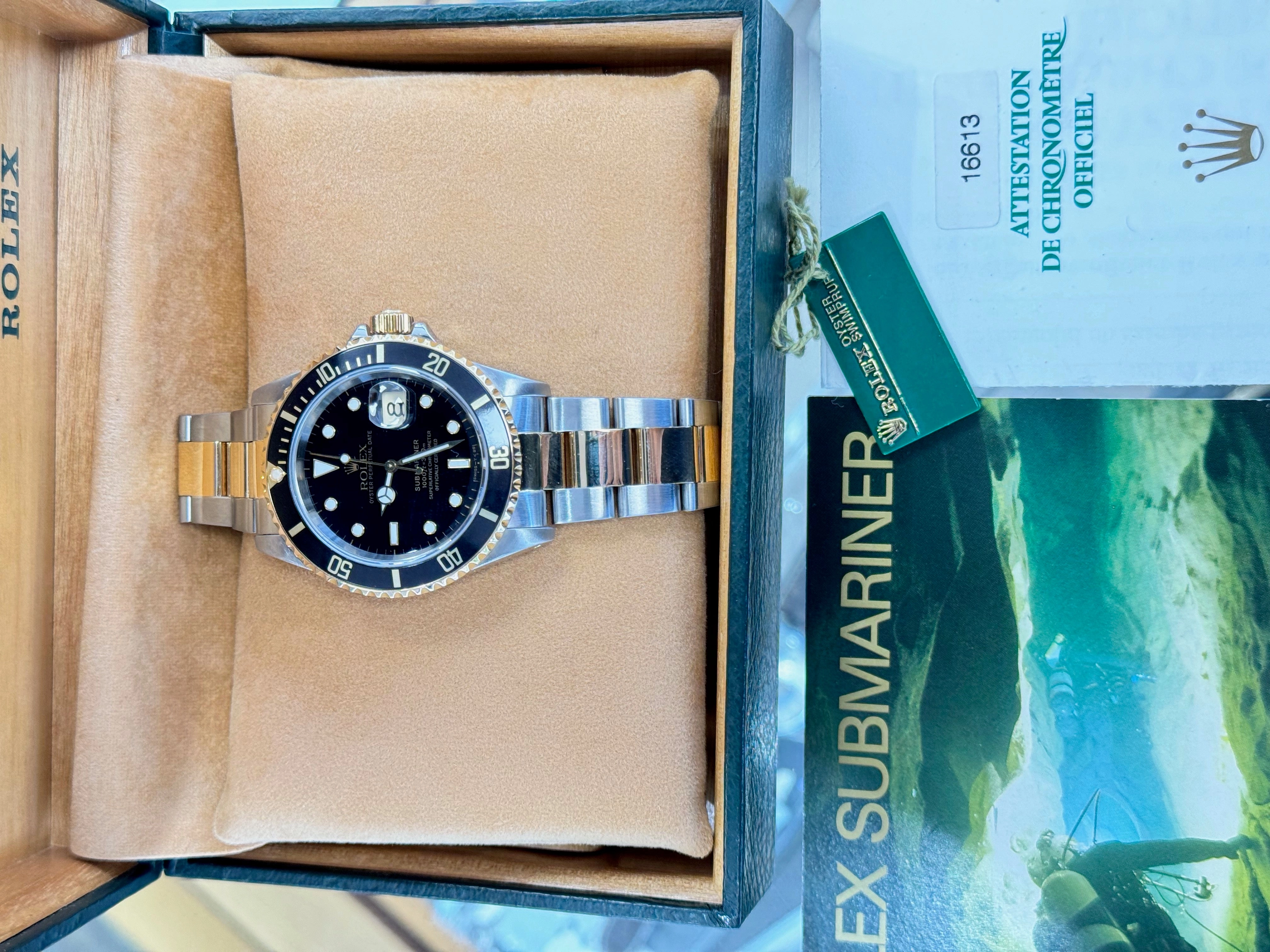 Rolex Submariner Date 16613 Stainless & Gold Black Dial Box and Papers COMPLETE SET MINT