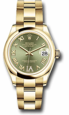 Rolex Yellow Gold Datejust 31 Watch - Domed Bezel - Olive Green Diamond Six Dial - Oyster Bracelet 278248 ogdr6o