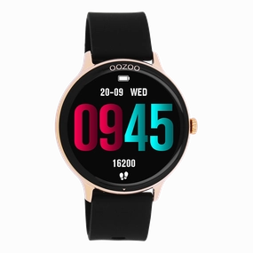 Rose gold coloured OOZOO smartwatch with black rubber strap - Q00133