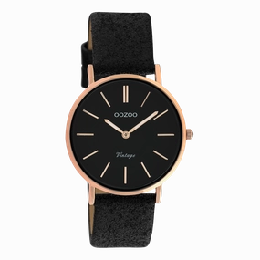 Rose gold coloured OOZOO watch with black leather strap - C20159