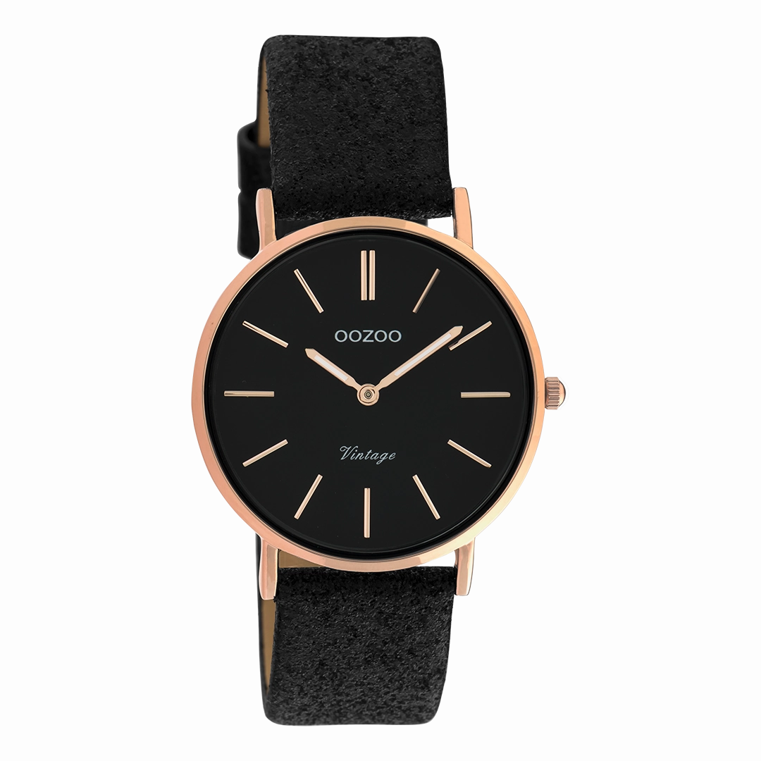 Rose gold coloured OOZOO watch with black leather strap - C20159