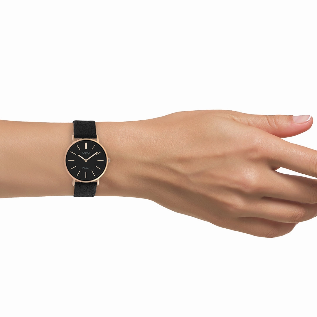 Rose gold coloured OOZOO watch with black leather strap - C20159