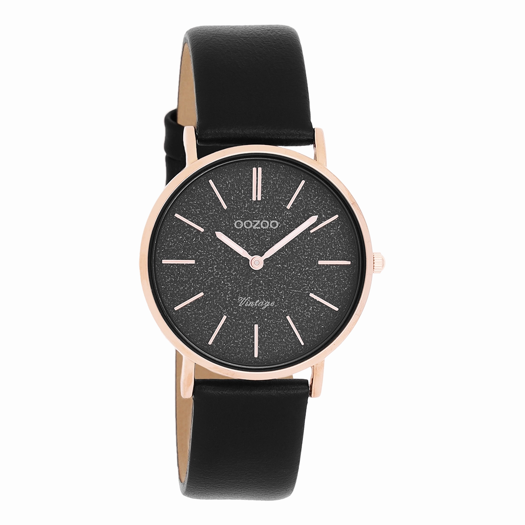 Rose gold coloured OOZOO watch with black leather strap - C20209