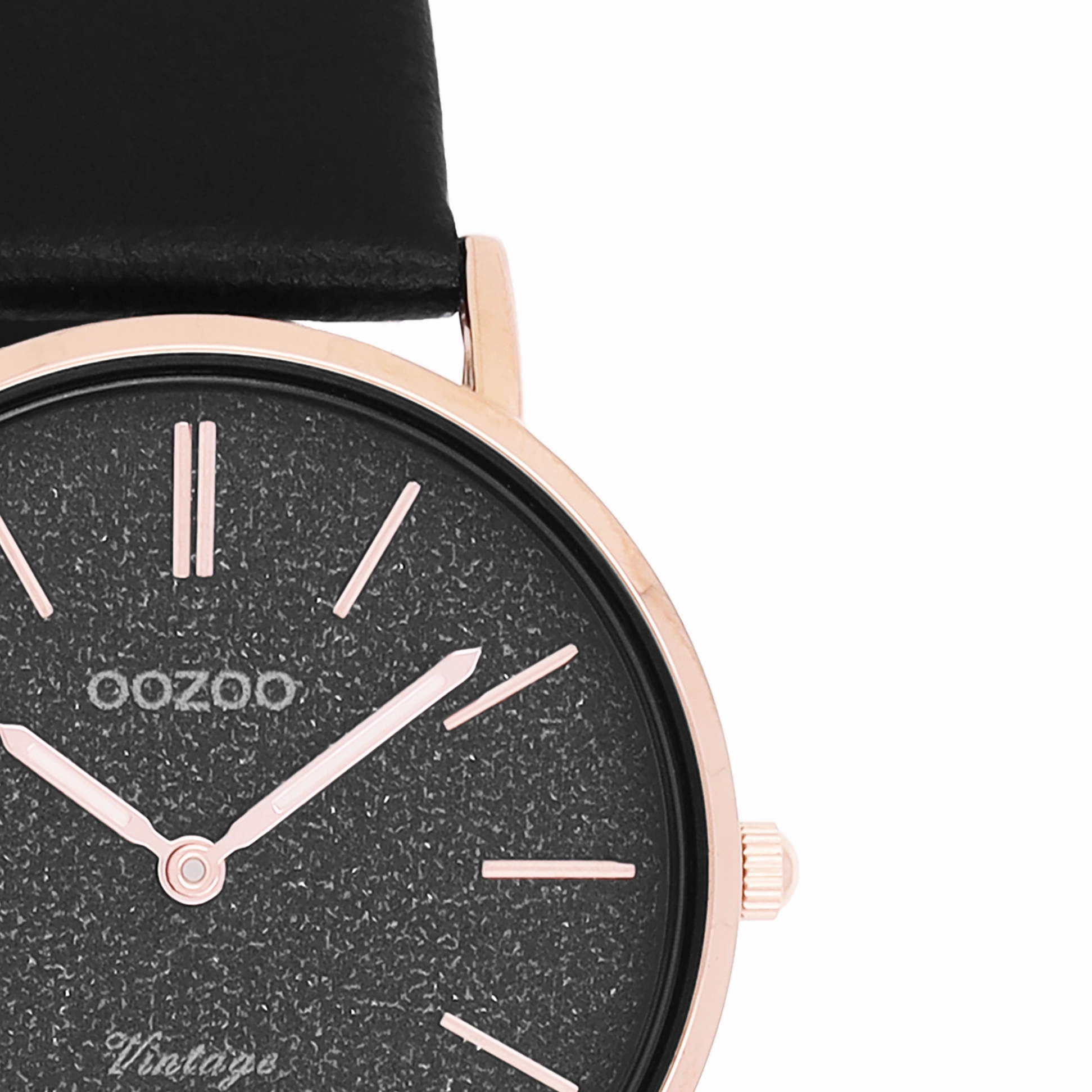 Rose gold coloured OOZOO watch with black leather strap - C20209