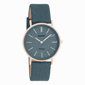 Rose gold coloured OOZOO watch with dark blue leather strap - C20203
