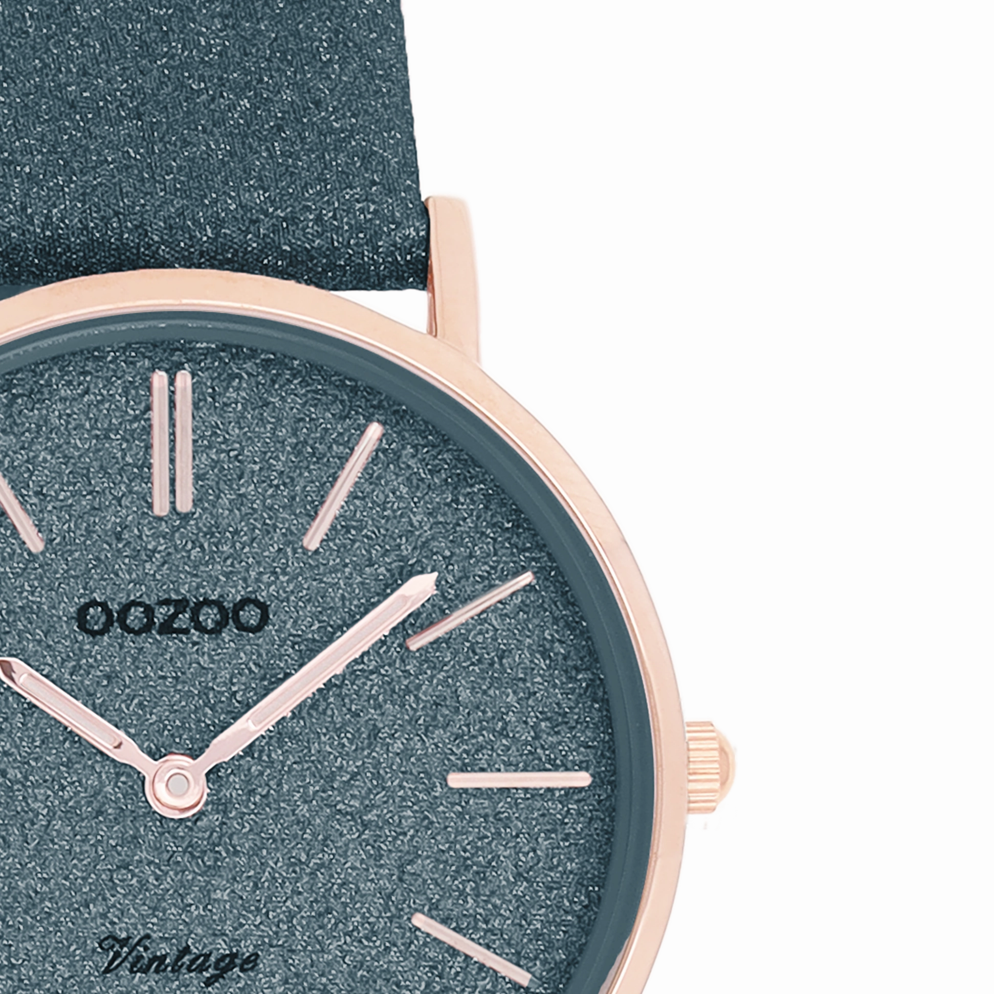 Rose gold coloured OOZOO watch with dark blue leather strap - C20203
