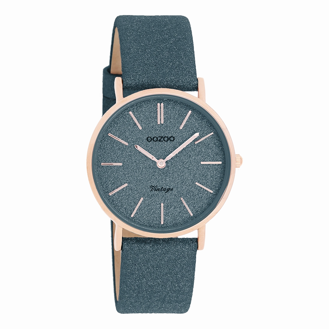 Rose gold coloured OOZOO watch with dark blue leather strap - C20203