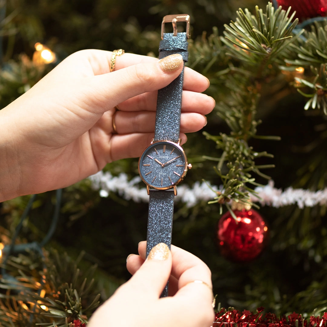 Rose gold coloured OOZOO watch with dark blue leather strap - C20203