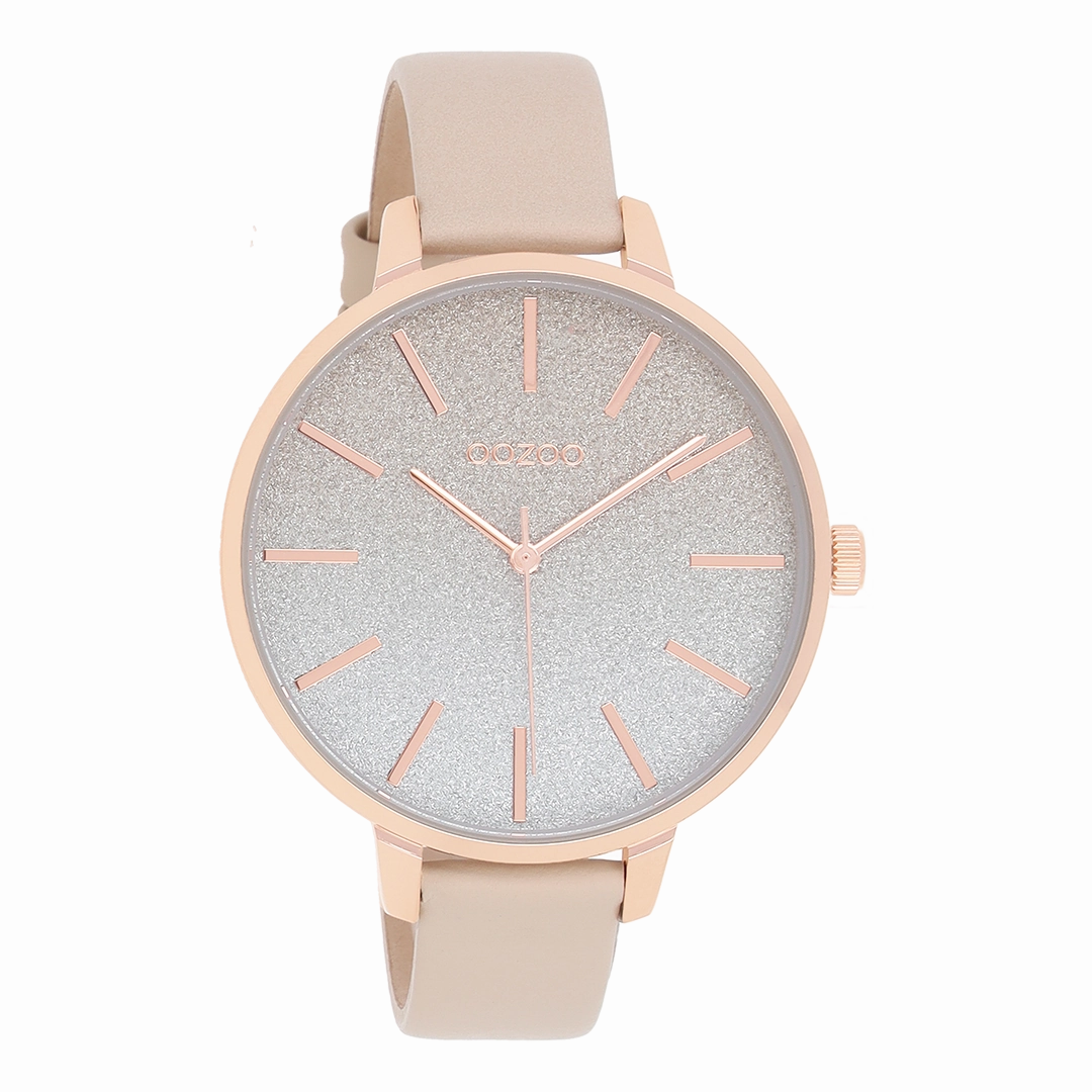 Rose gold coloured OOZOO watch with light taupe leather strap - C11030