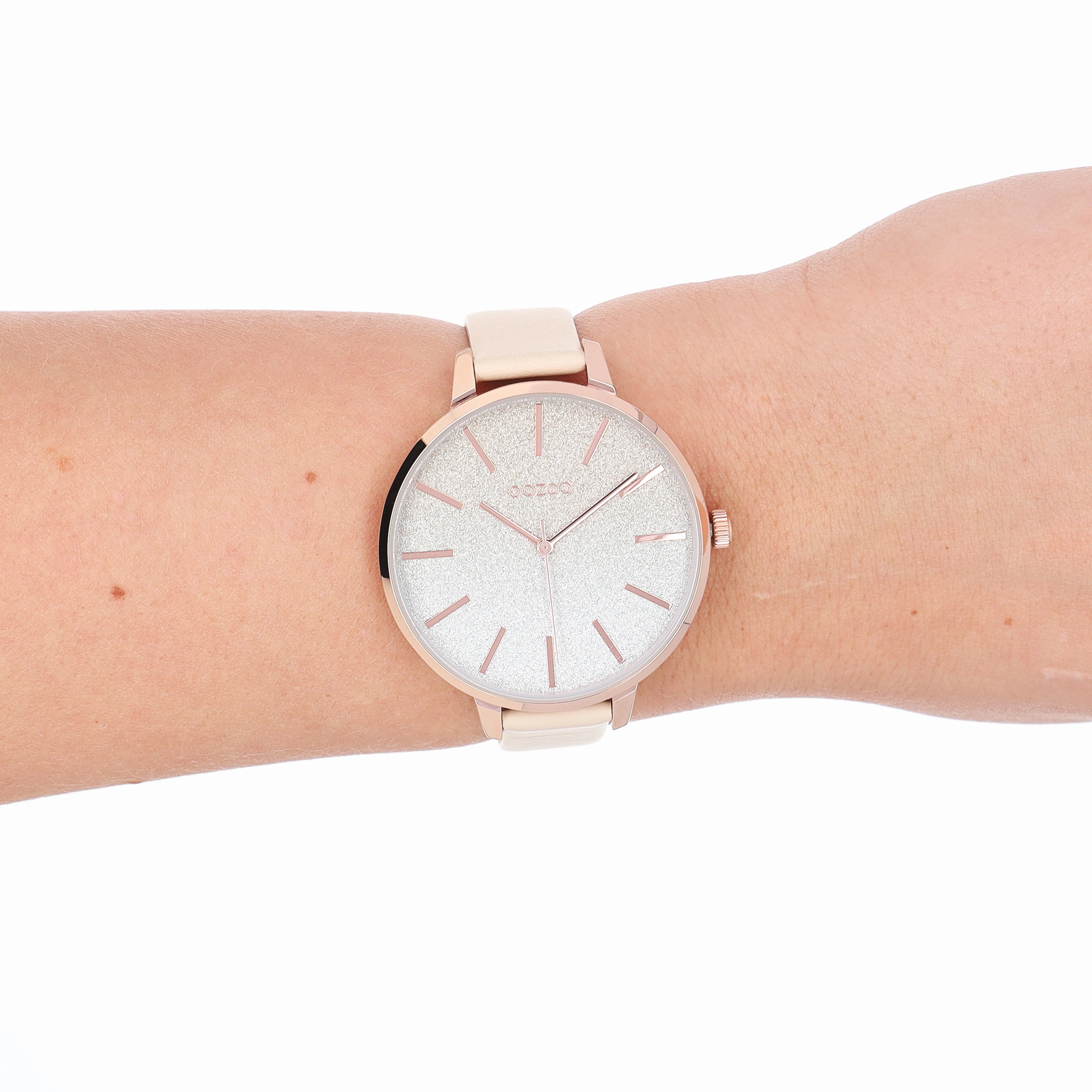 Rose gold coloured OOZOO watch with light taupe leather strap - C11030