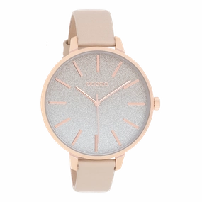 Rose gold coloured OOZOO watch with light taupe leather strap - C11030
