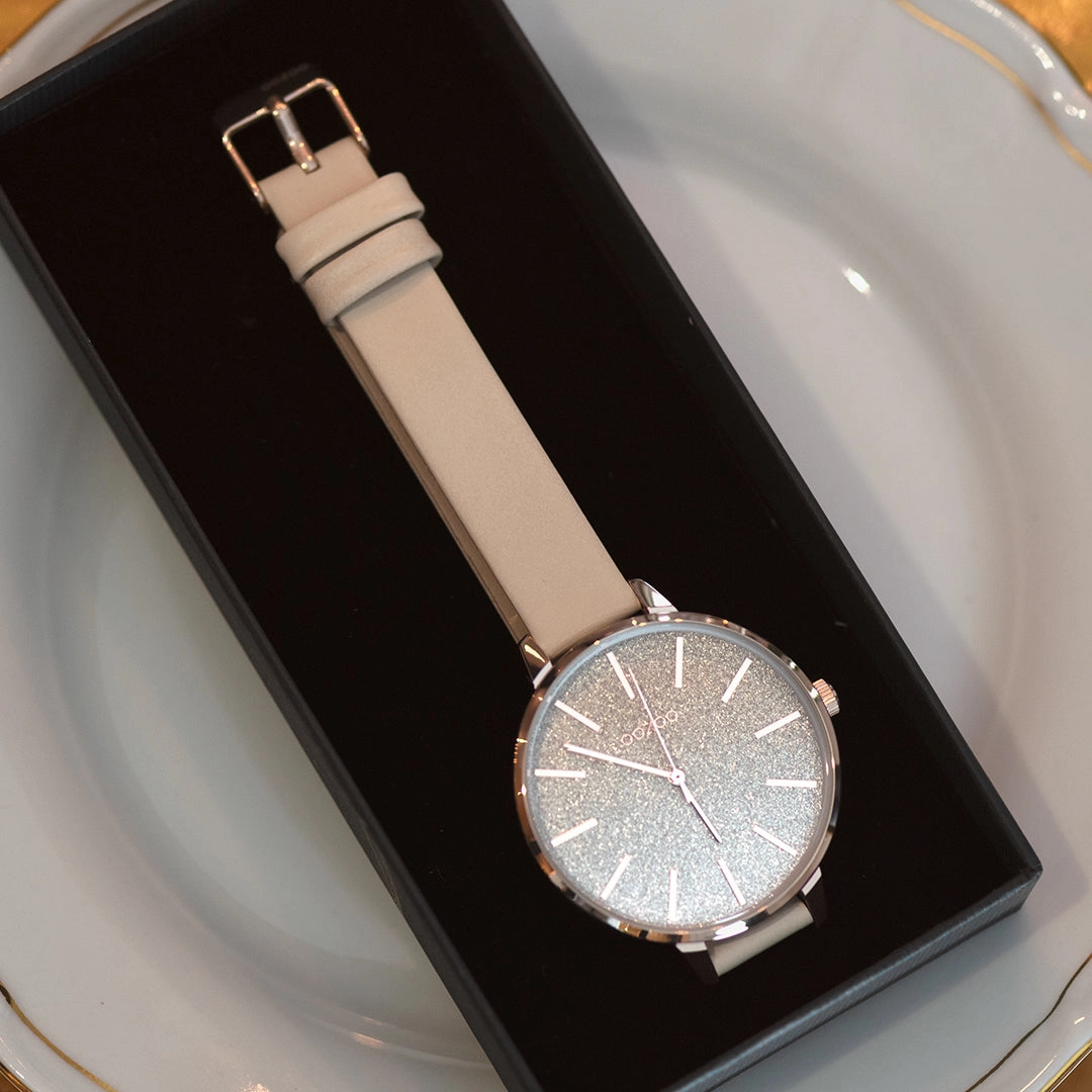 Rose gold coloured OOZOO watch with light taupe leather strap - C11030