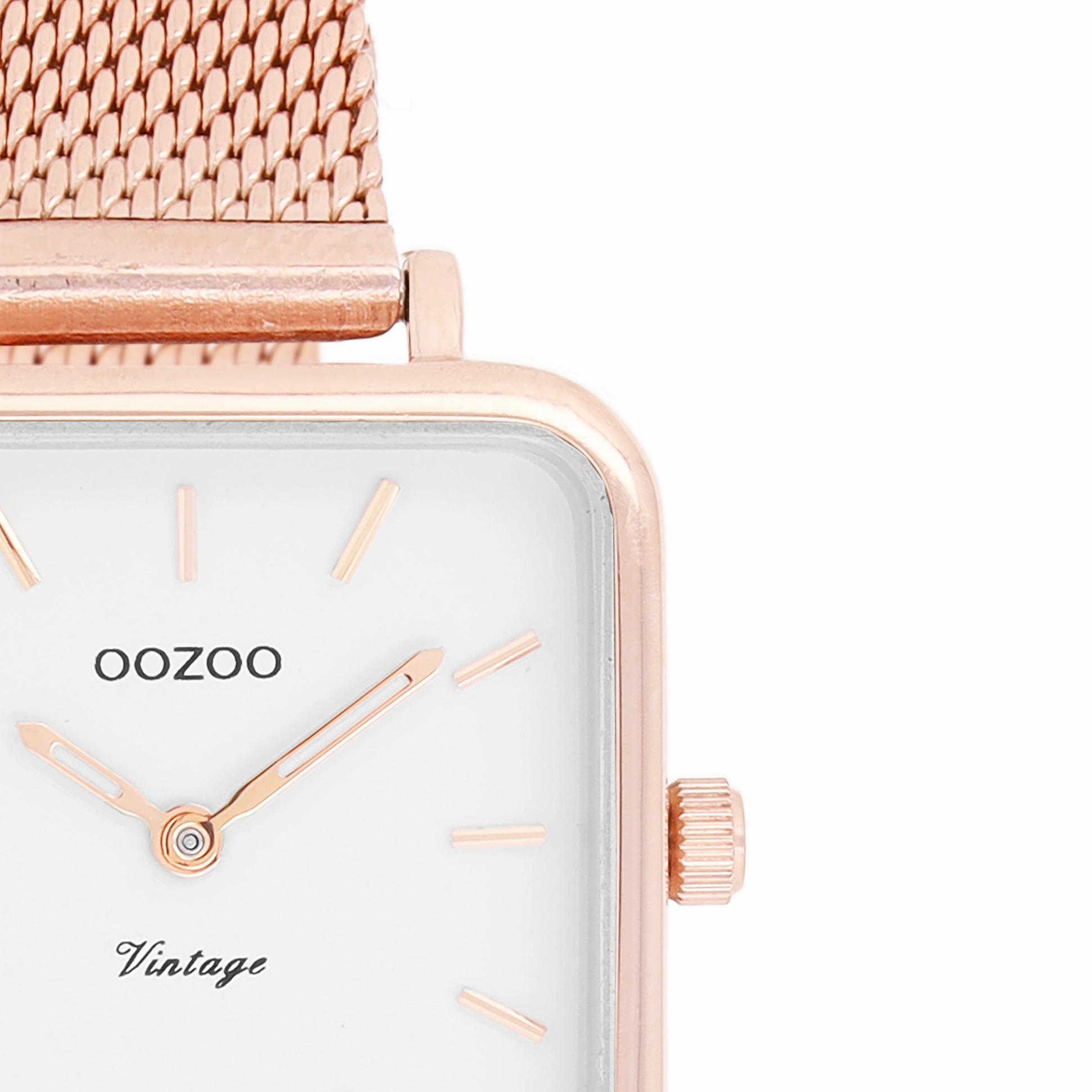 Rose gold coloured OOZOO watch with metal mesh bracelet - C10971