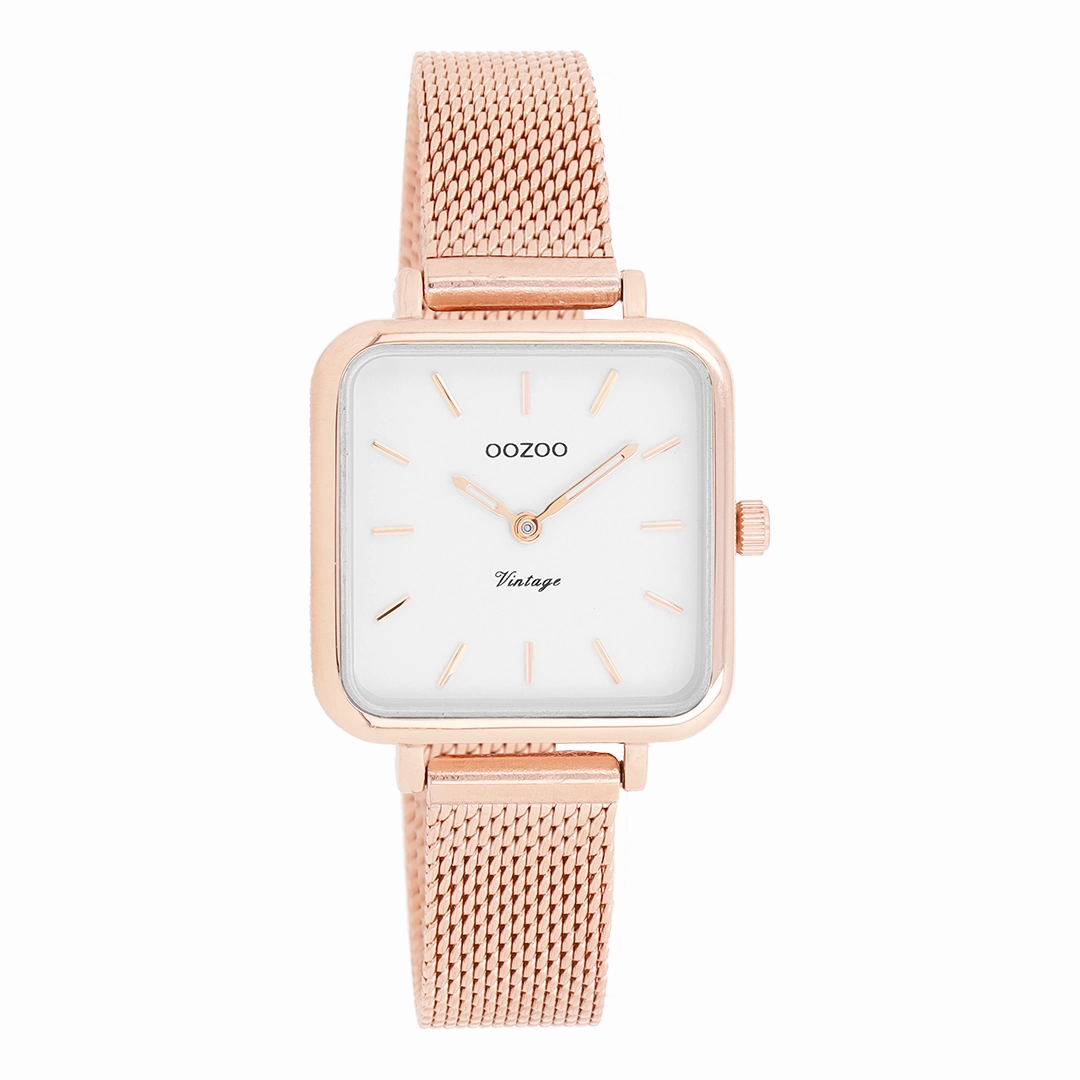 Rose gold coloured OOZOO watch with metal mesh bracelet - C10971