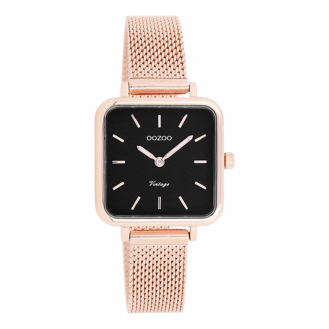 Rose gold coloured OOZOO watch with metal mesh bracelet - C10972