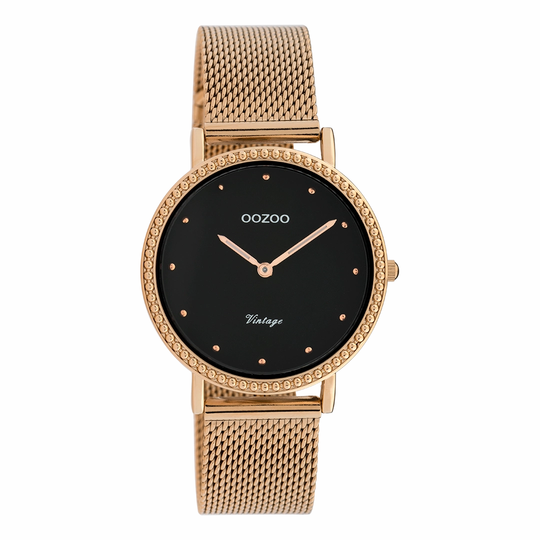 Rose gold coloured OOZOO watch with metal mesh bracelet - C20056