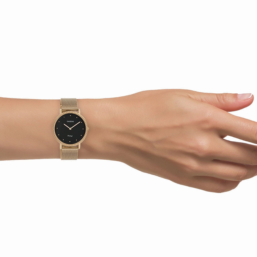 Rose gold coloured OOZOO watch with metal mesh bracelet - C20056
