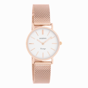 Rose gold coloured OOZOO watch with metal mesh bracelet - C20233