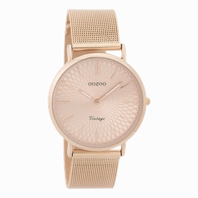 Rose gold coloured OOZOO watch with metal mesh bracelet - C9344