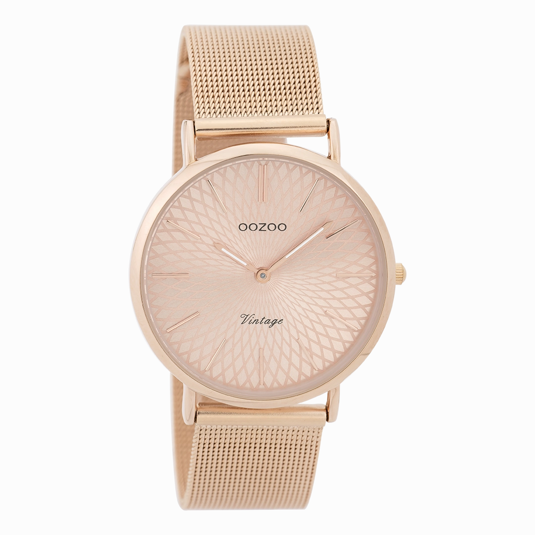 Rose gold coloured OOZOO watch with metal mesh bracelet - C9344