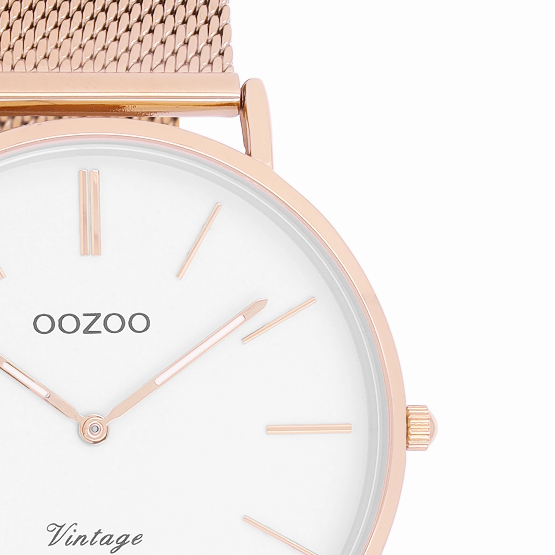 Rose gold coloured OOZOO watch with metal mesh bracelet - C9917