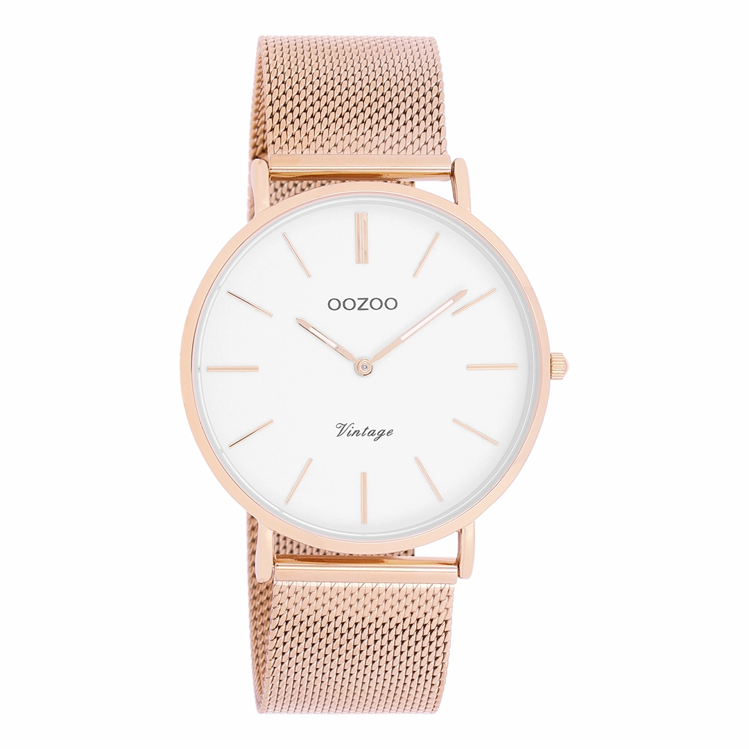 Rose gold coloured OOZOO watch with metal mesh bracelet - C9917