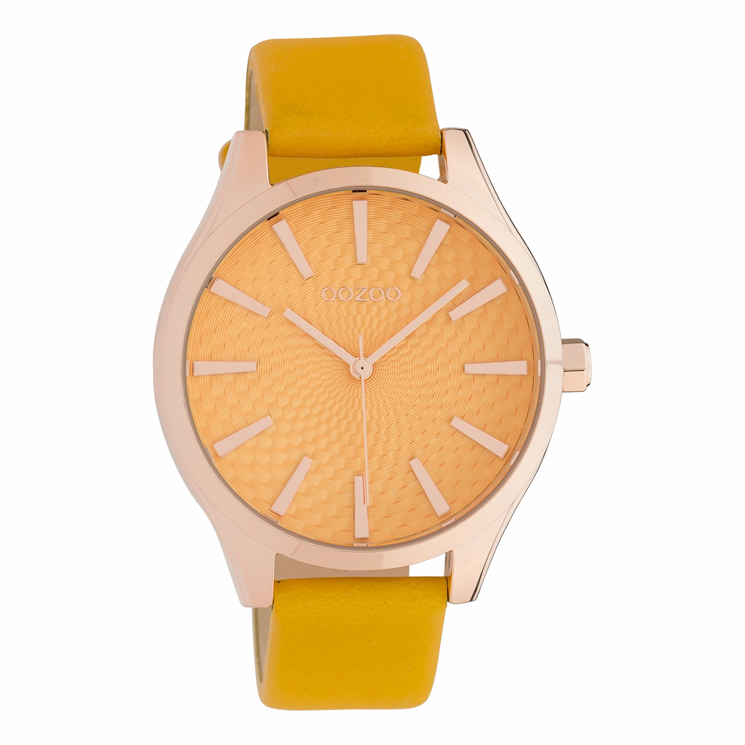 Rose gold coloured OOZOO watch with mustard yellow leather strap - C10466