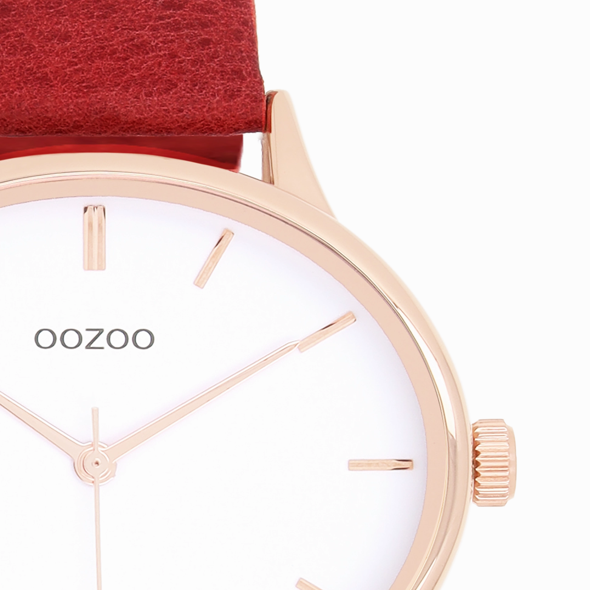 Rose gold coloured OOZOO watch with red leather strap - C11053