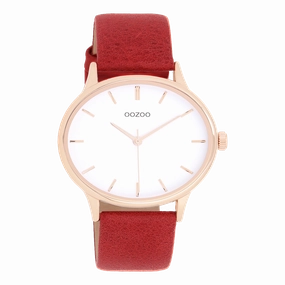 Rose gold coloured OOZOO watch with red leather strap - C11053