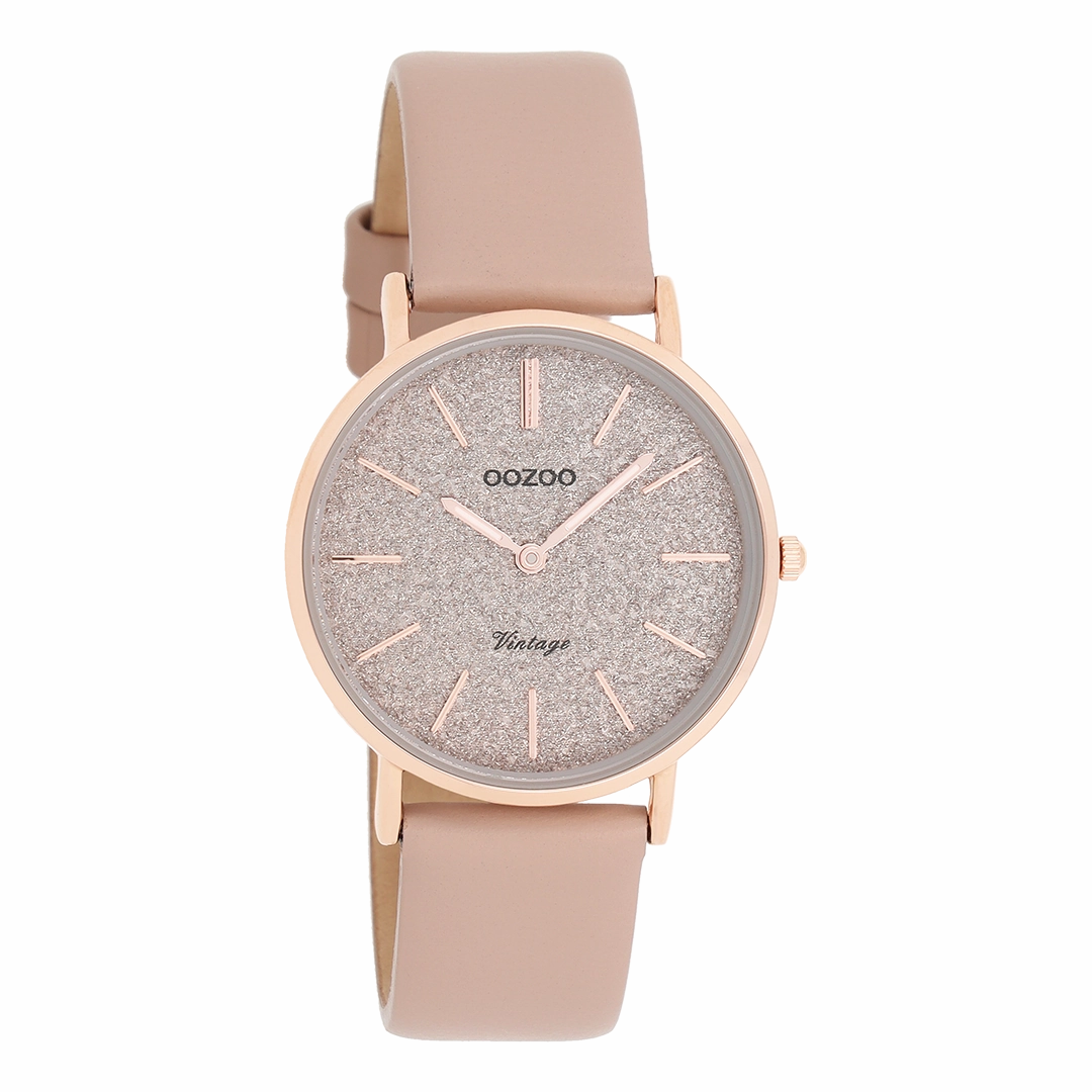 Rose gold coloured OOZOO watch with soft pink leather strap - C20206