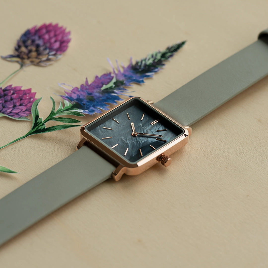 Rose gold coloured OOZOO watch with stone grey leather strap - C9947