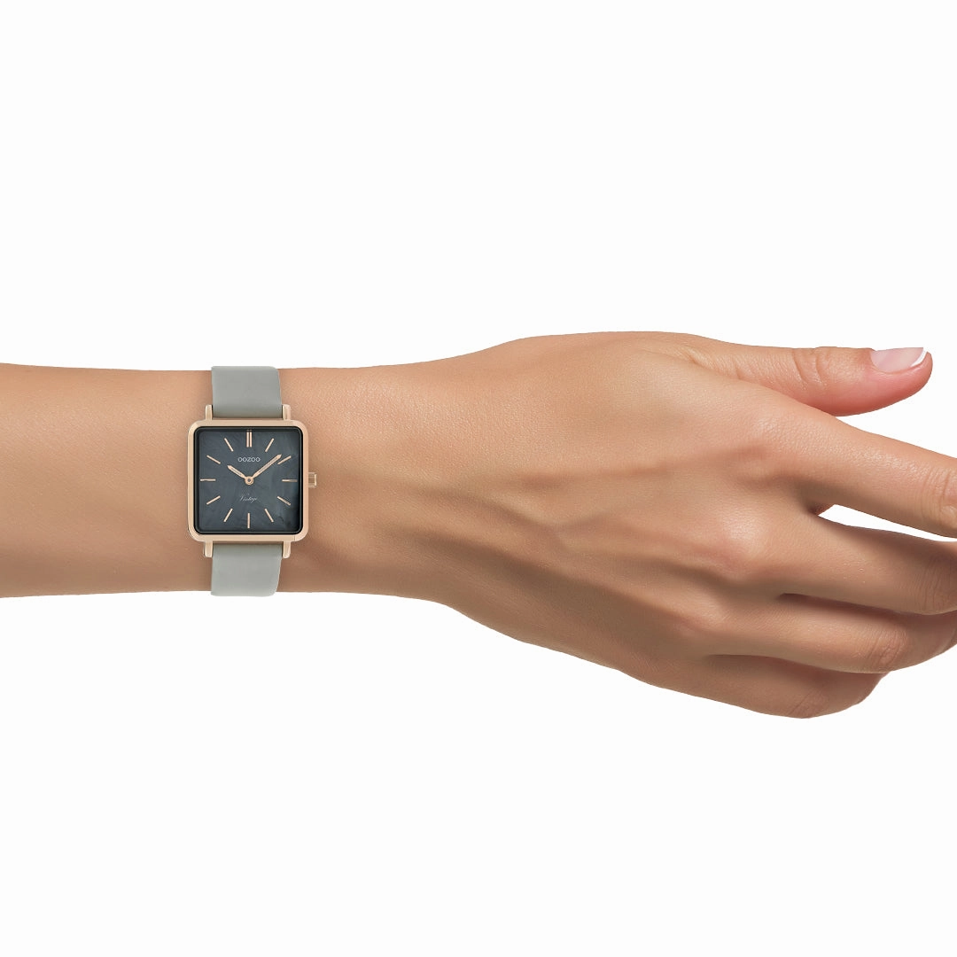 Rose gold coloured OOZOO watch with stone grey leather strap - C9947