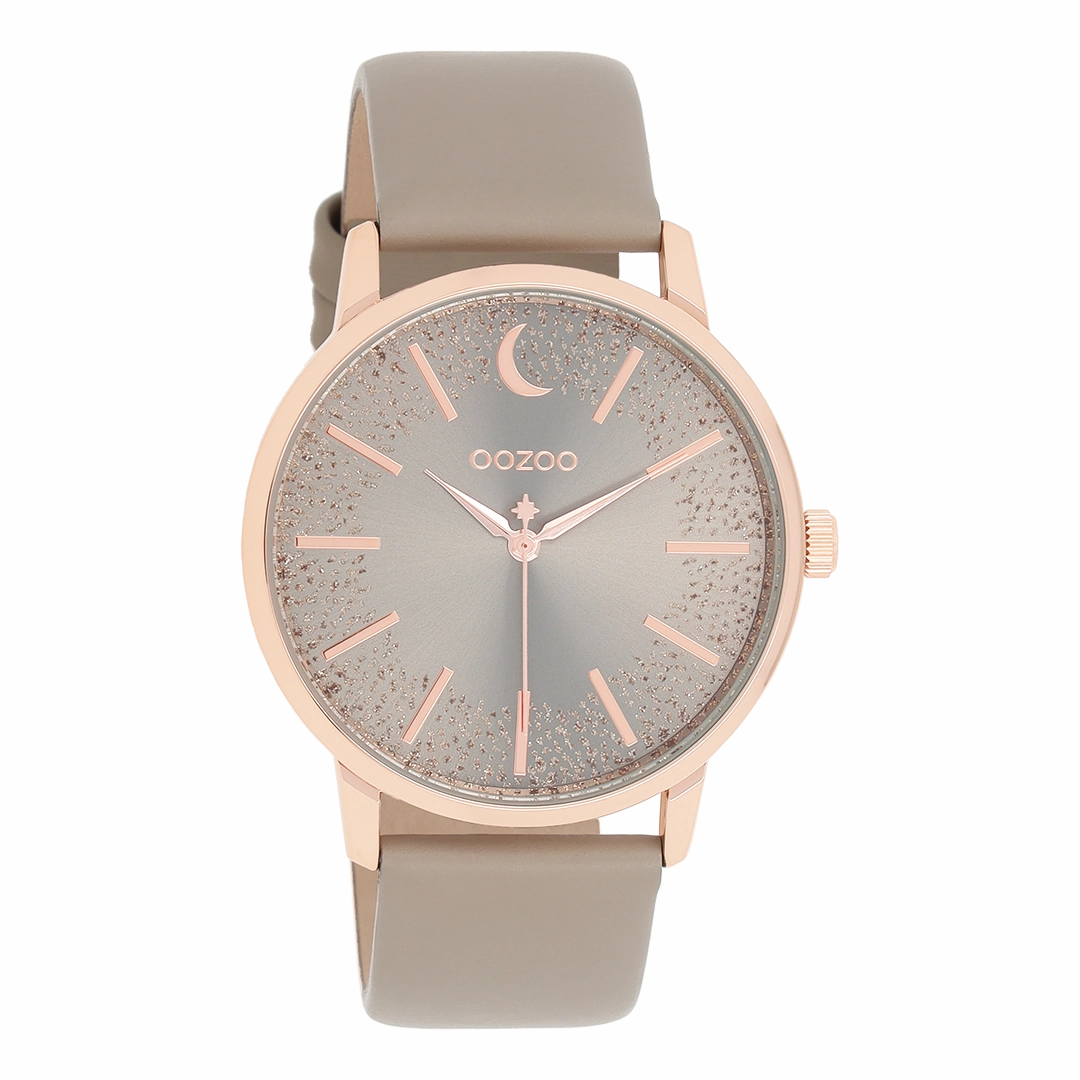 Rose gold coloured OOZOO watch with taupe leather strap - C11041