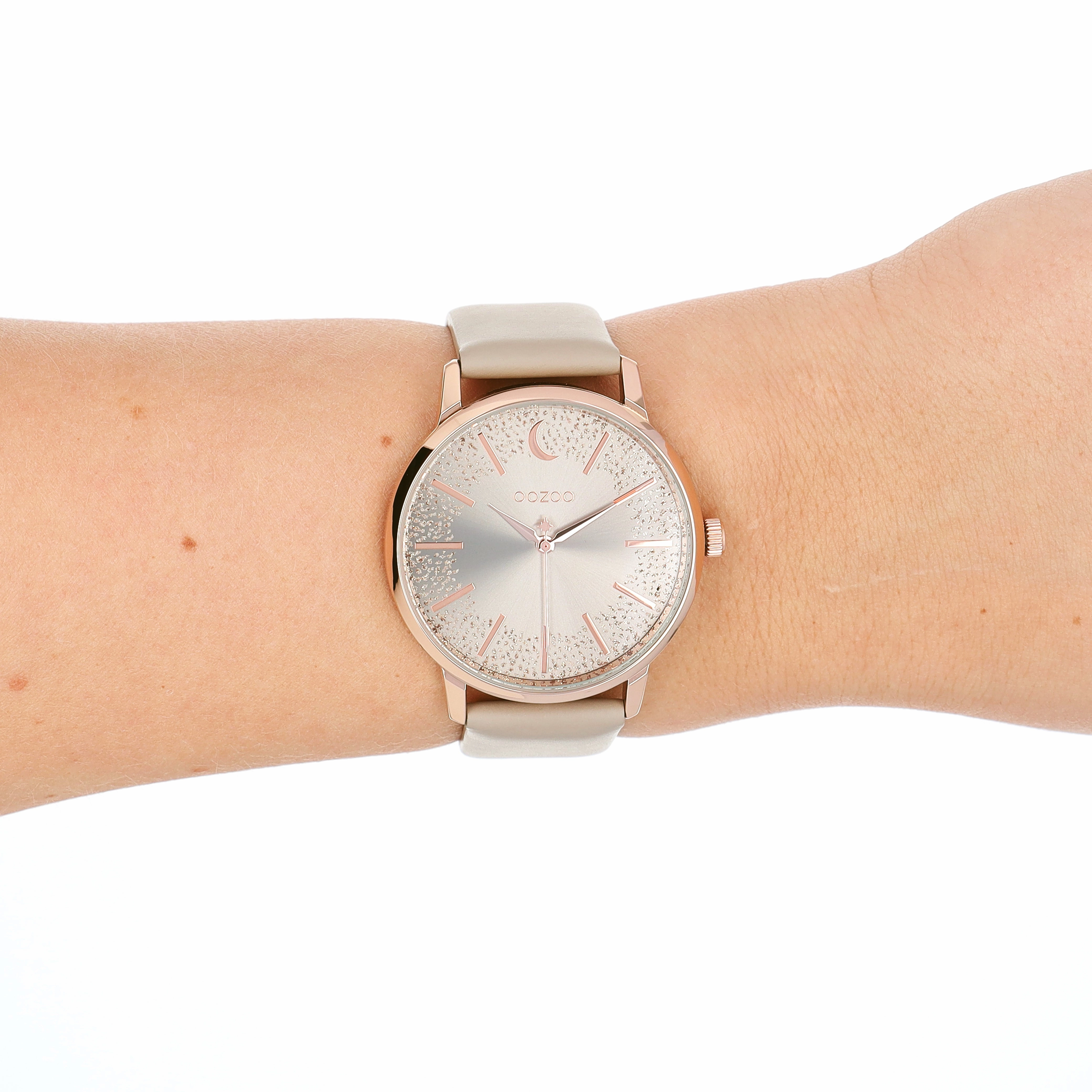 Rose gold coloured OOZOO watch with taupe leather strap - C11041