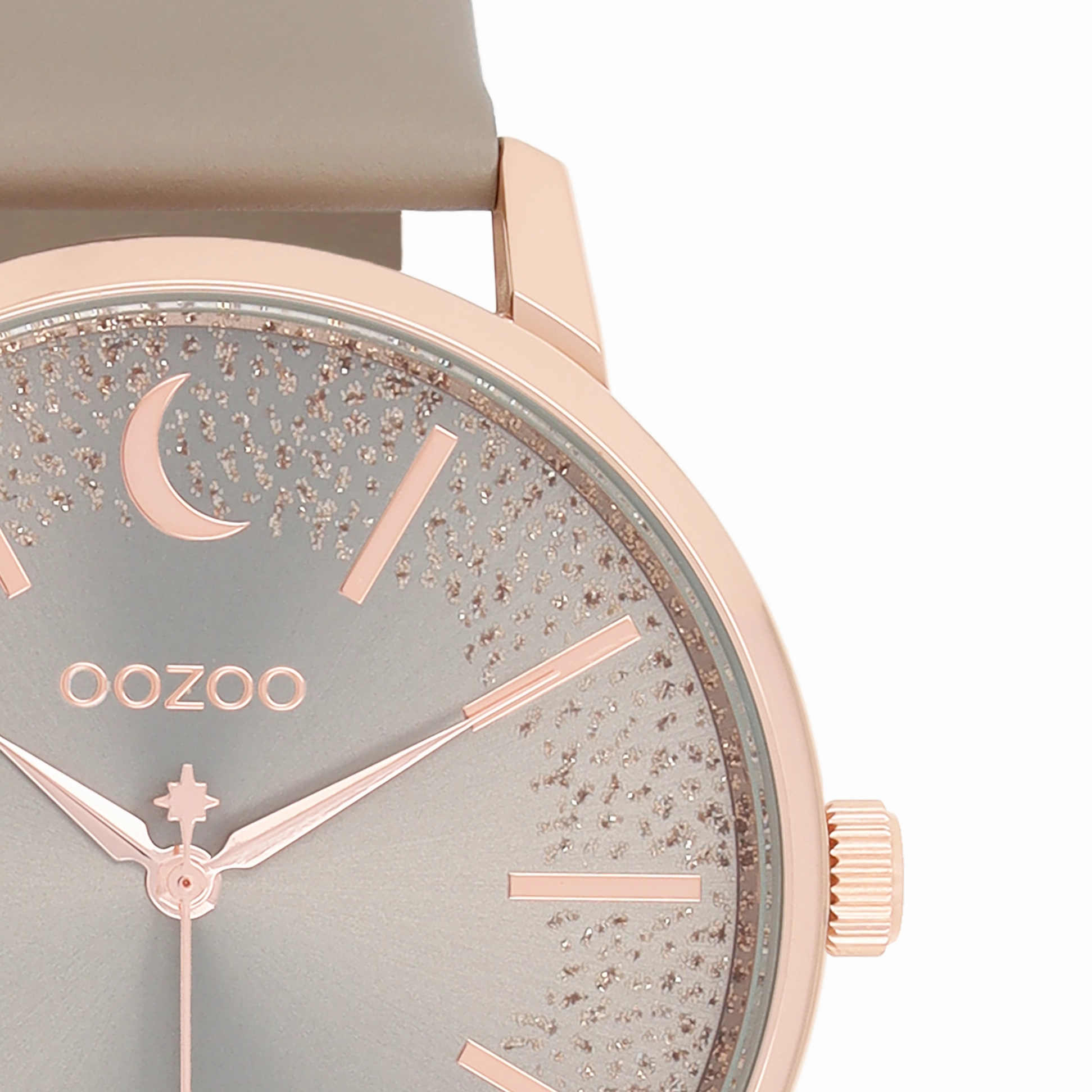 Rose gold coloured OOZOO watch with taupe leather strap - C11041