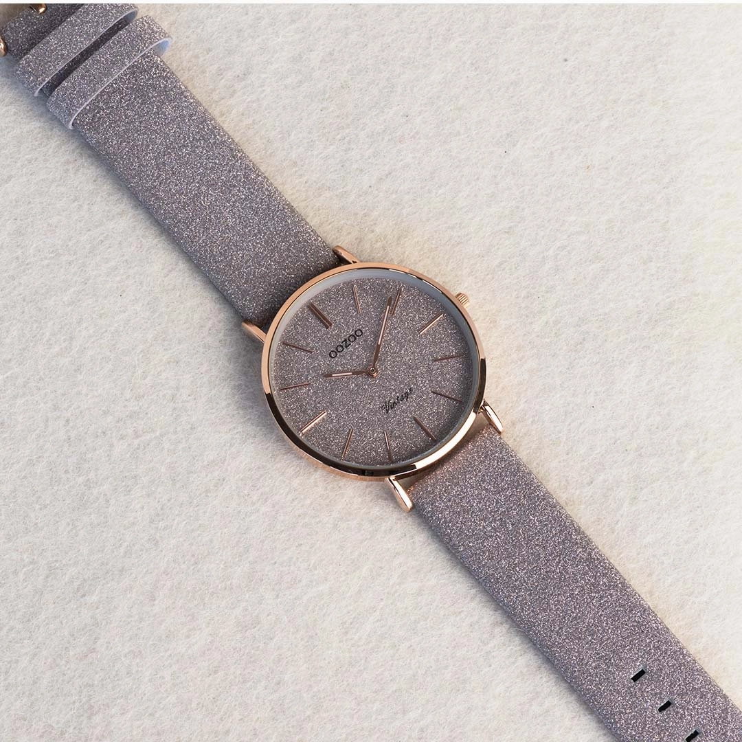 Rose gold coloured OOZOO watch with taupe leather strap - C20162
