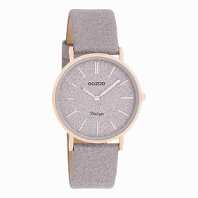 Rose gold coloured OOZOO watch with taupe leather strap - C20202