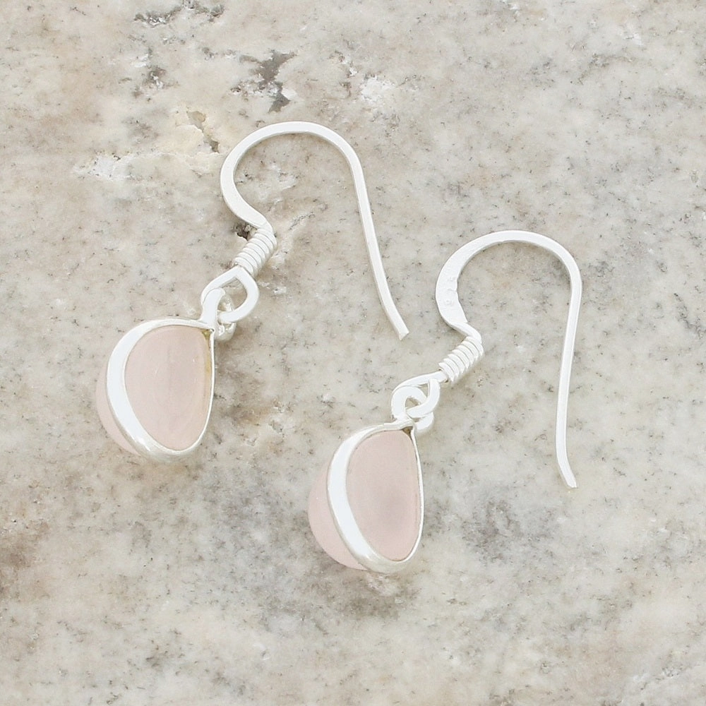 Rose Quartz Sterling Silver Pear Shape Drop Earrings