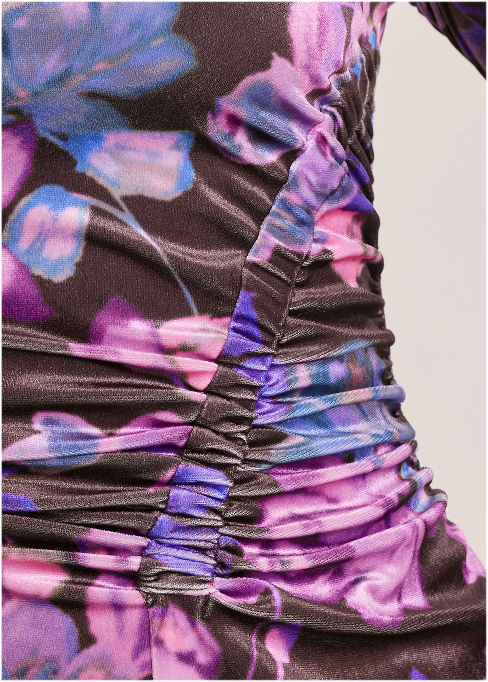 Ruched Velvet Maxi Dress - Electric Bouquet