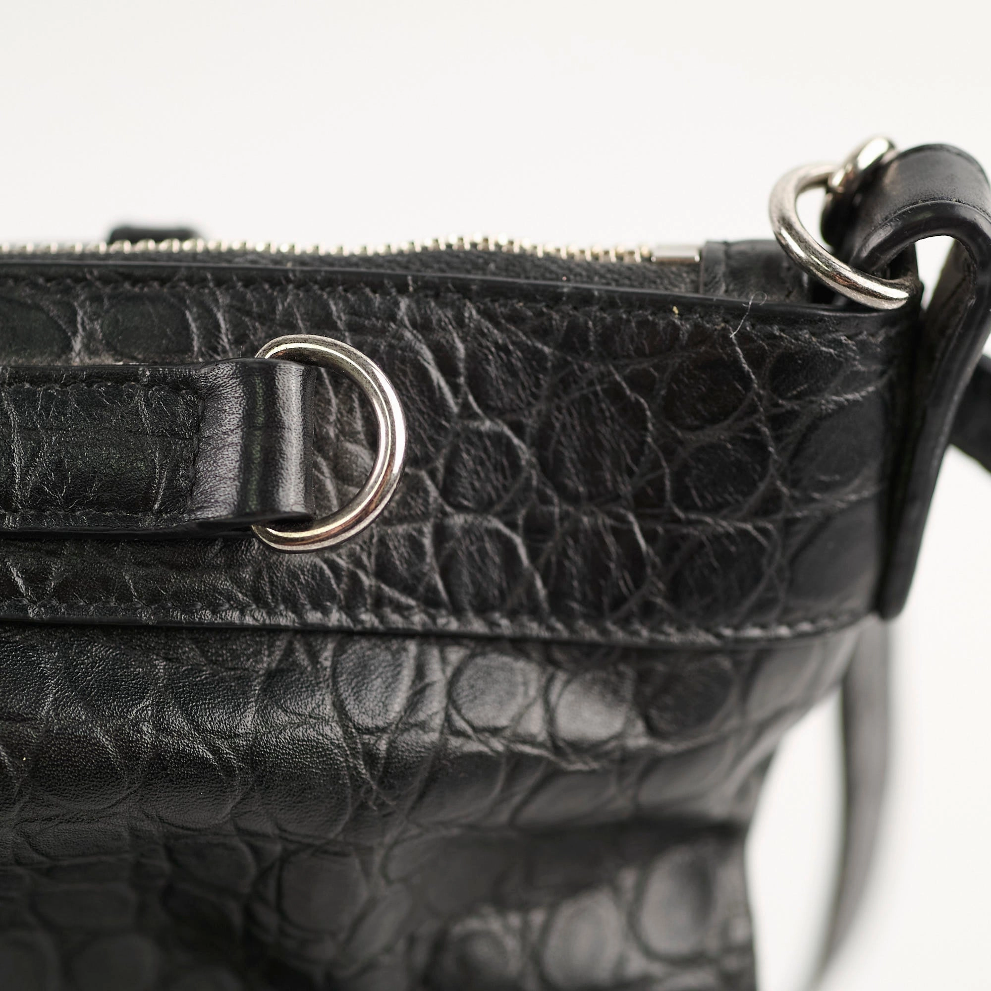 Saint Laurent Croc Embossed Tote Black