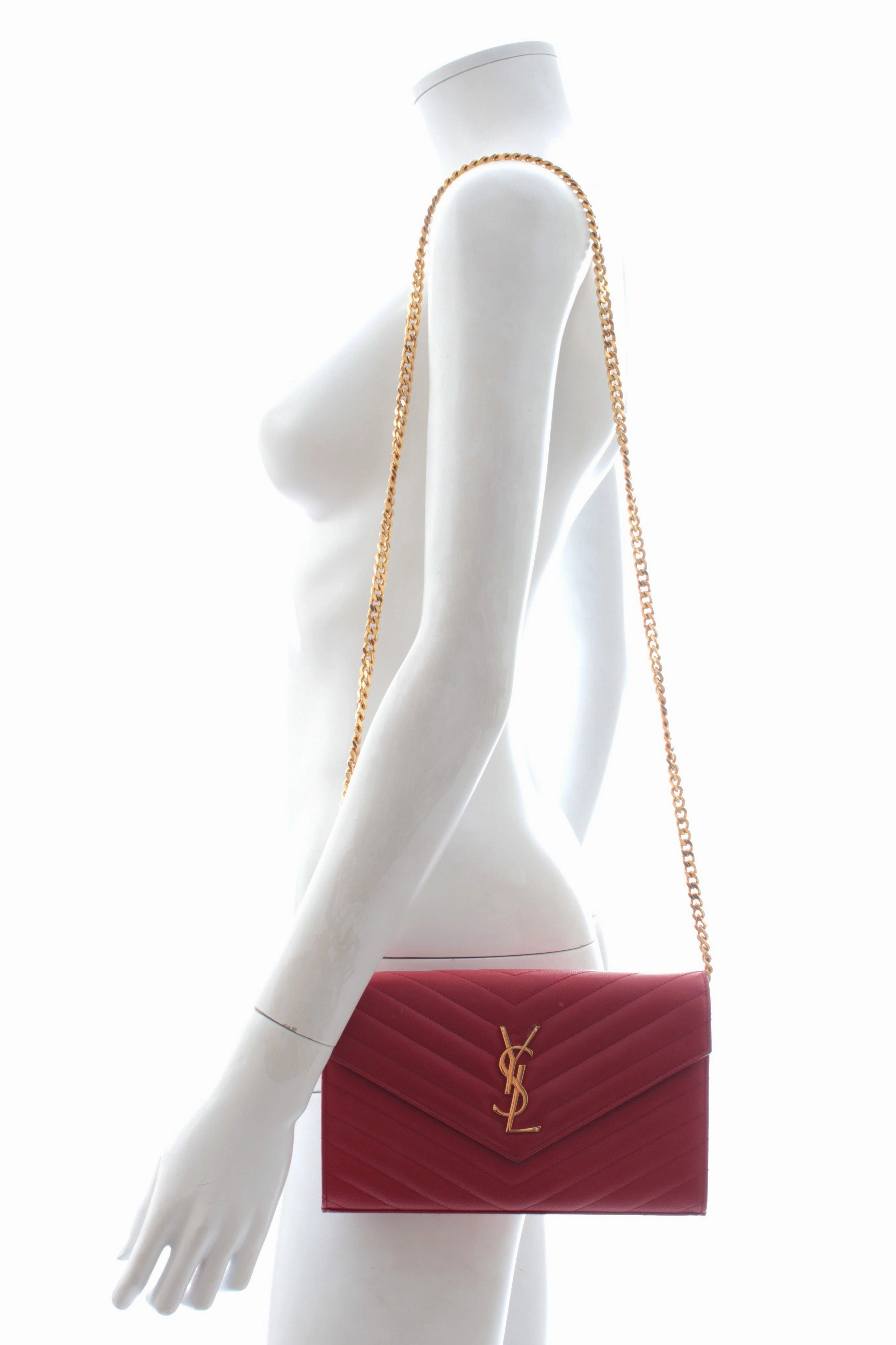 Saint Laurent Monogram Chain Wallet Bag in Matelasse Leather