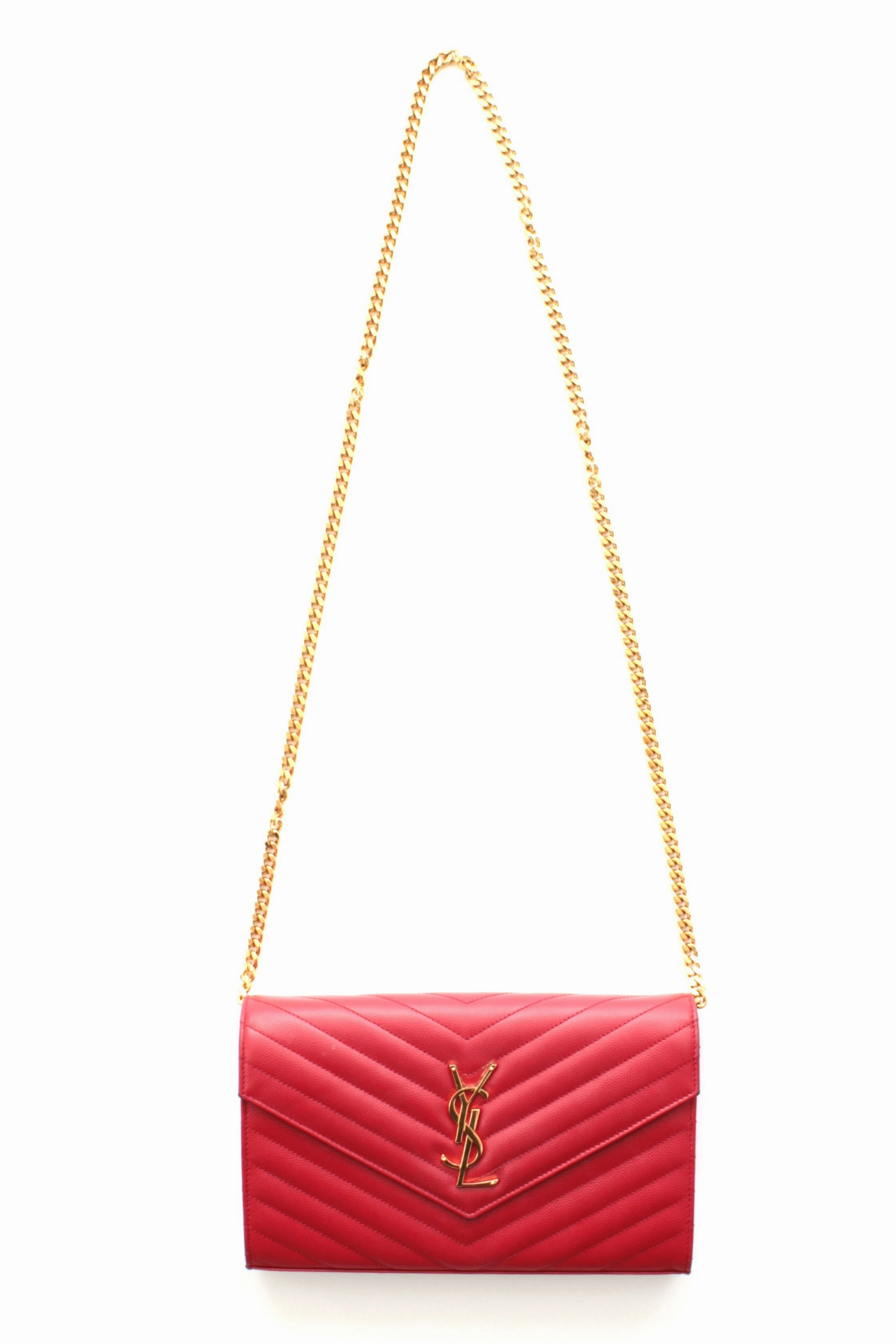 Saint Laurent Monogram Chain Wallet Bag in Matelasse Leather