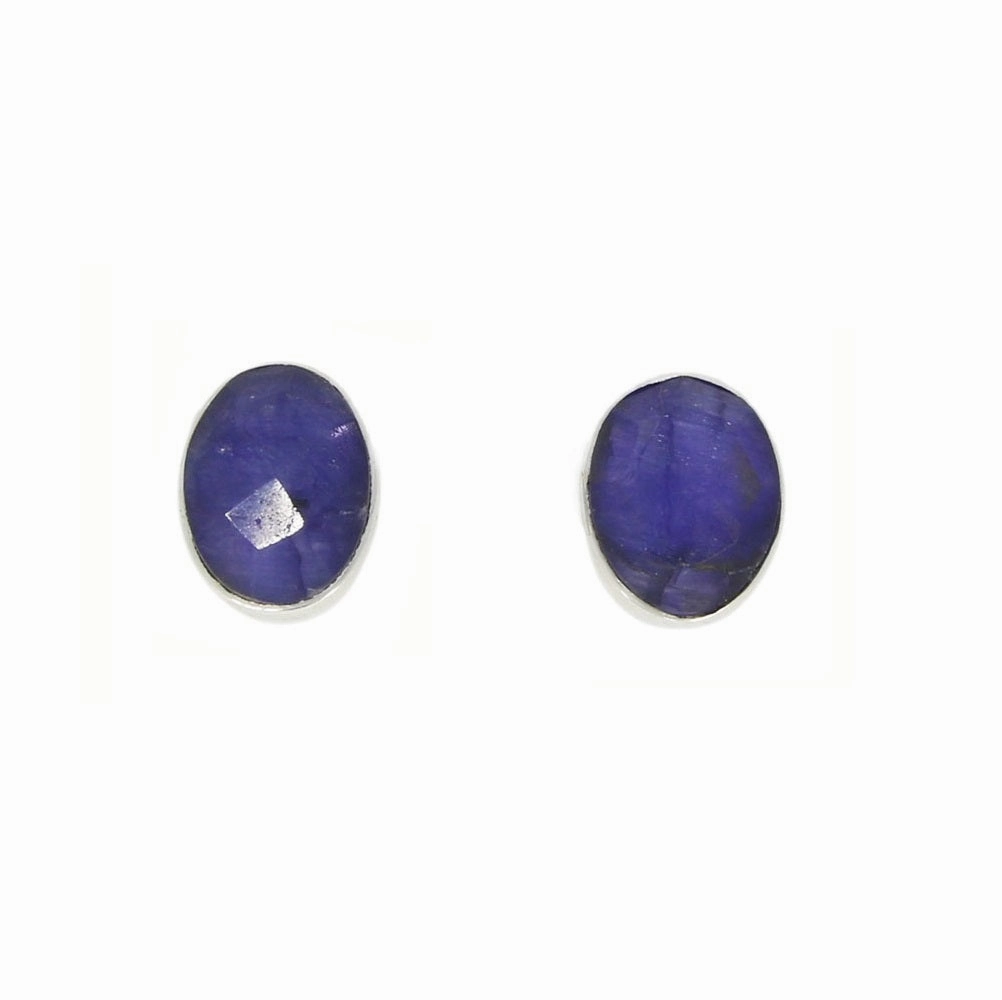 Sapphire Quartz Sterling Silver Oval Stud Earrings
