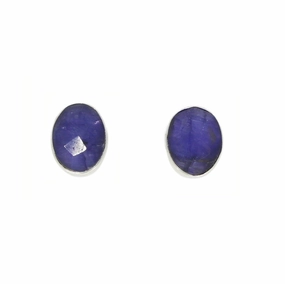 Sapphire Quartz Sterling Silver Oval Stud Earrings