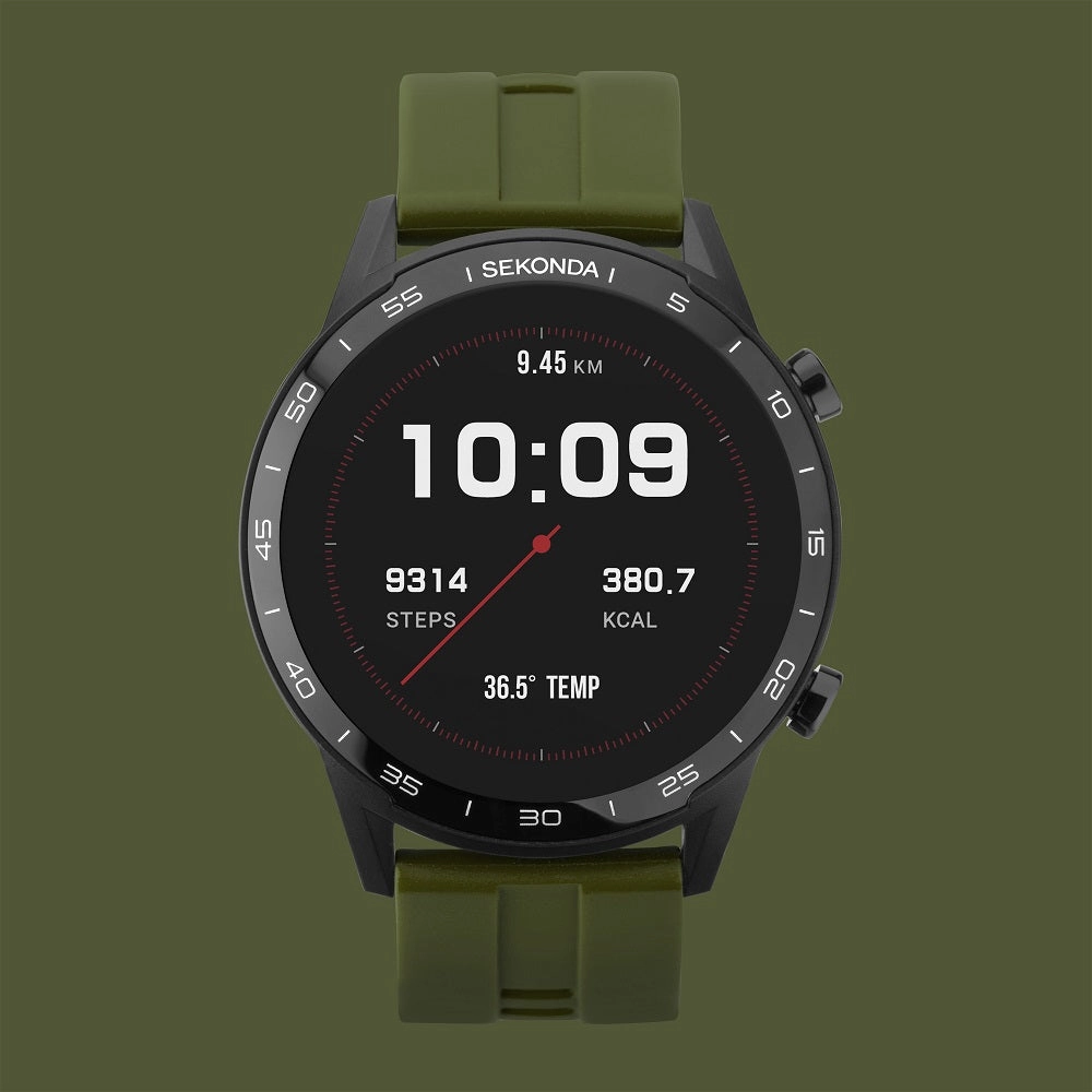 Sekonda Active Smart Watch Black Case Green Silicone Strap 1993