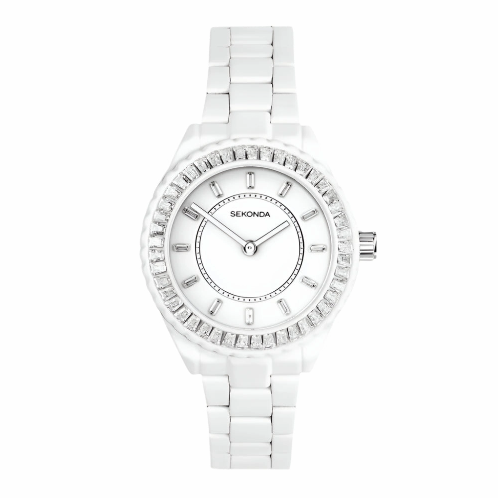 Sekonda Margot White Dial and Stone Set Bezel Ladies Watch 40687