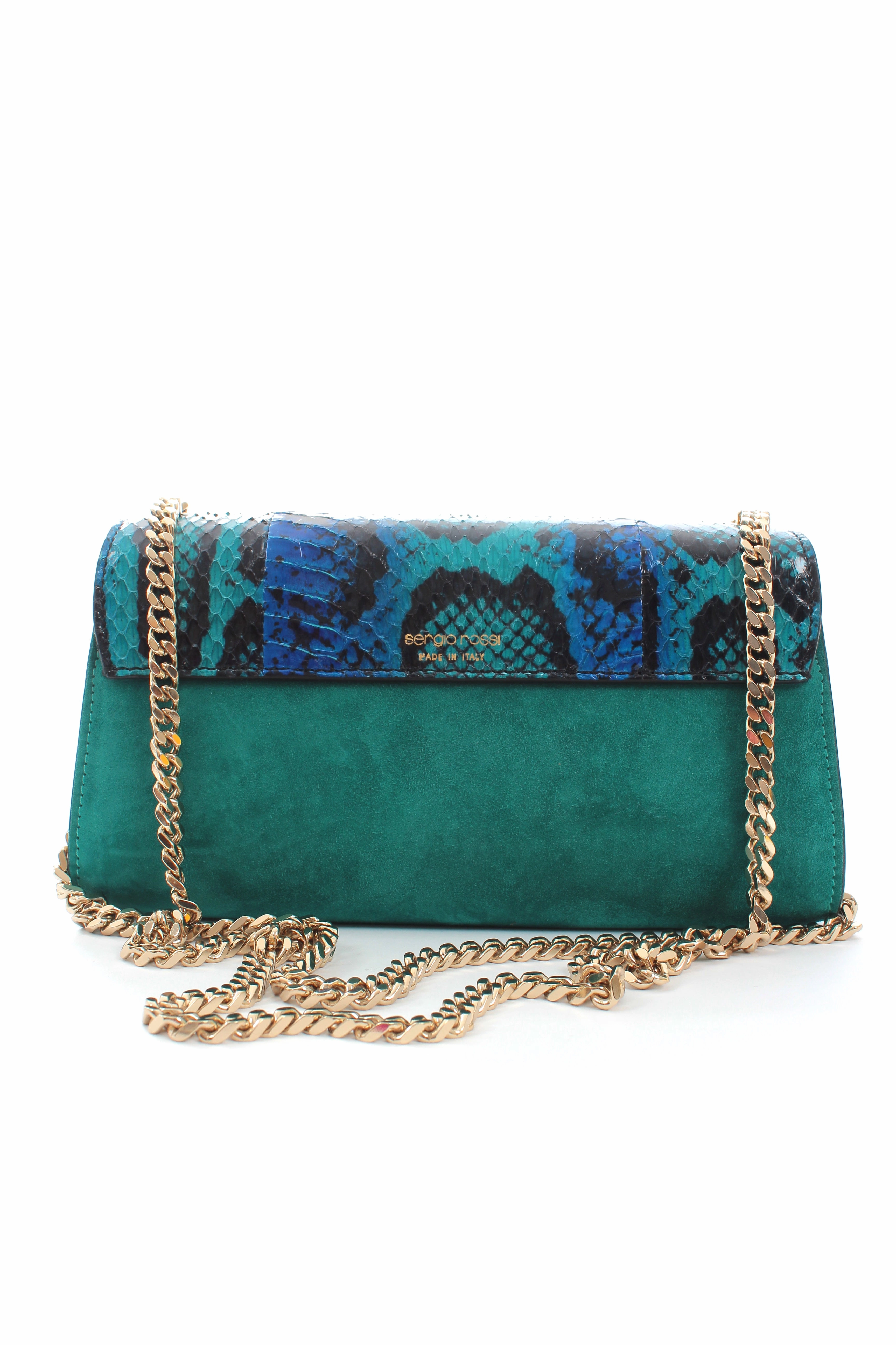 Sergio Rossi Python and Suede Chain Shoulder Bag