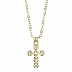 Shy Creation 0.08Ct Diamond Bezel Cross Necklace SC55021367V2