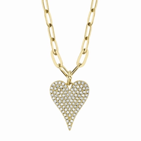 Shy Creation 0.21Ct Diamond Pave Heart Paper Clip Link Necklace SC55022785V2