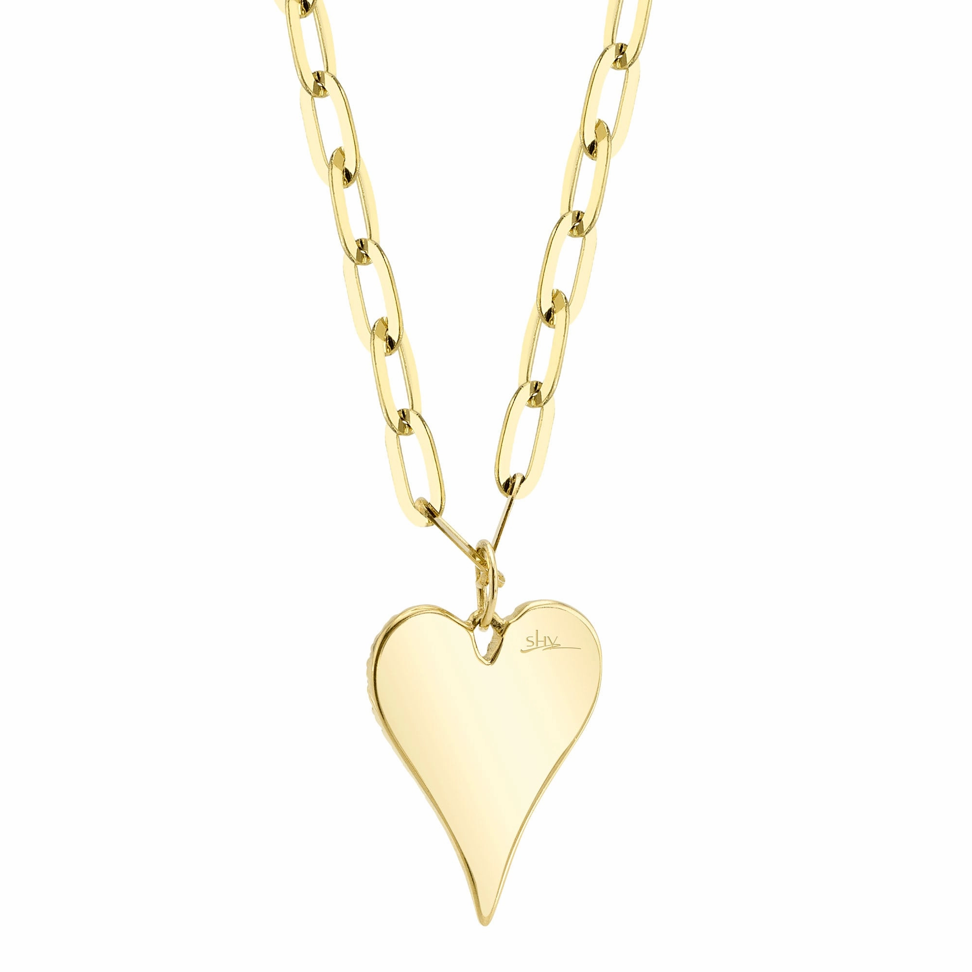Shy Creation 0.21Ct Diamond Pave Heart Paper Clip Link Necklace SC55022785V2